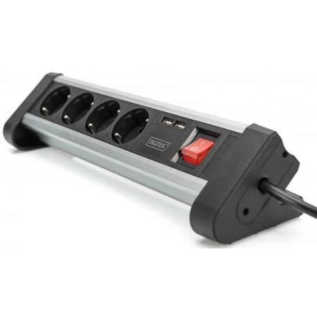DIGITUS DA-70614 - Power strip - AC 110-240 V - 3680 Watt - input: power - output connectors: 4 (2 x USB, 4 x CEE 7 / 4) - 1.5 m cord - black, silver - 1