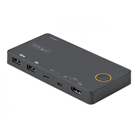 StarTech.com 2 Port Hybrid USB-A + HDMI & USB-C KVM Switch, Single 4K 60Hz HDMI 2.0 Monitor, Compact Desktop and / or Laptop HDMI KVM Switch, USB Bus Powered, Thunderbolt 3 Compatible - 2 Port HDMI KVM Switch (SV221HUC4K) - KVM  /  audio switch - 2 x KVM  /  audio - desktop - 1