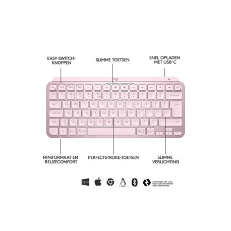 Logitech MX Keys Mini - Keyboard - backlit - Bluetooth - QWERTY - US - rose - 5