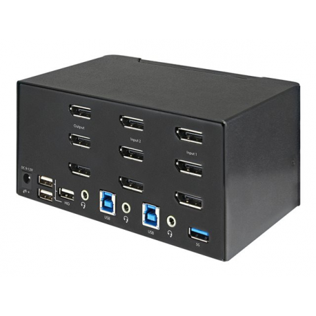 StarTech.com 2 Port Triple Monitor DisplayPort KVM Switch, 4K 60Hz UHD HDR, Desktop 4K DP 1.2 KVM with 2 Port USB 3.0 Hub (5Gbps) & 4x USB 2.0 HID Ports, Audio, Hotkey Switching, TAA - Keyboard/Video/Mouse Switch (SV231TDPU34K) - KVM / audio switch - 2 x KVM / audio - desktop - TAA Compliant - 5
