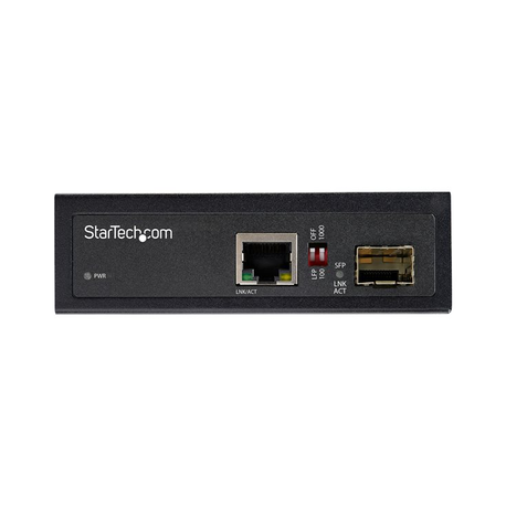 StarTech.com Industrial Fiber to Ethernet Media Converter - 1Gbps SFP to RJ45 / Cat6 - Singlemode / Multimode Optical Fiber to Copper Gigabit Network - 12-56V DC - IP-30 / -40 to +75C - Fibre media converter - GigE - 1000Base-SX, 1000Base-T - RJ-45 / SFP (mini-GBIC) - 0