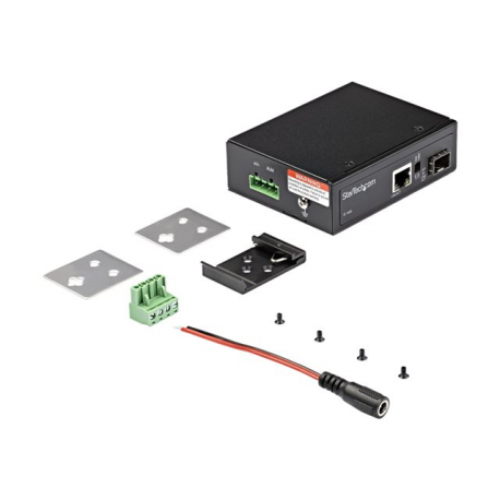 StarTech.com Industrial Fiber to Ethernet Media Converter - 1Gbps SFP to RJ45 / Cat6 - Singlemode / Multimode Optical Fiber to Copper Gigabit Network - 12-56V DC - IP-30 / -40 to +75C - Fibre media converter - GigE - 1000Base-SX, 1000Base-T - RJ-45 / SFP (mini-GBIC) - 3