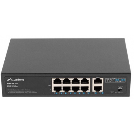 Lanberg RSFE-8P-2GE-120 - Switch - unmanaged - 2 x 10 / 100 (uplink) + 8 x 10 / 100 (PoE+) - desktop, wall-mountable - PoE+ (120 W) - 0