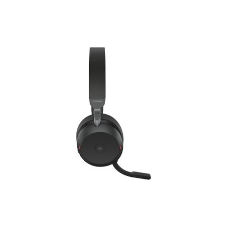 Jabra Evolve2 75 - Headset - on-ear - Bluetooth - wireless, wired - active noise cancelling - USB-C - noise isolating - black - with charging stand - Certified for Microsoft Teams - 1