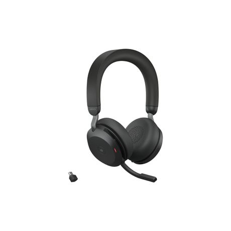Jabra Evolve2 75 - Headset - on-ear - Bluetooth - wireless, wired - active noise cancelling - USB-C - noise isolating - black - with charging stand - Certified for Microsoft Teams - 2