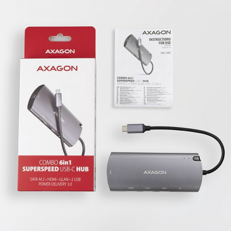 AXAGON HMC-6M2 - Docking station - USB-C 3.2 Gen 1 / Thunderbolt 3 - HDMI - GigE - 2