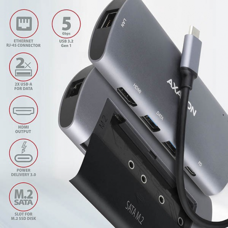 AXAGON HMC-6M2 - Docking station - USB-C 3.2 Gen 1 / Thunderbolt 3 - HDMI - GigE - 5