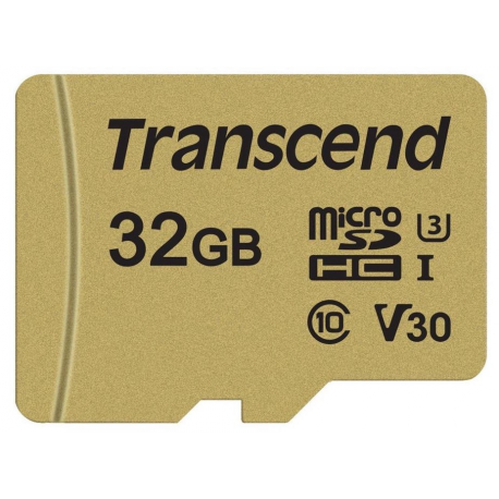 Transcend 500S - Flash memory card (microSDHC to SD adapter included) - 32 GB - Video Class V30 / UHS-I U3 / Class10 - microSDHC - 0
