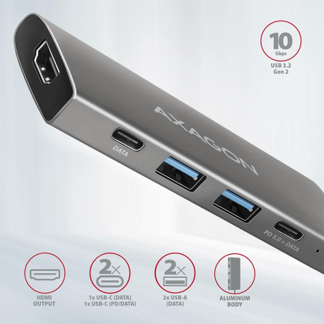 AXAGON HMC-5 - Docking station - for desktop, laptop, smartphone, tablet - USB-C 3.2 Gen 1 / USB 3.0 / Thunderbolt 3 - HDMI - 1