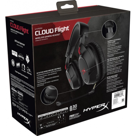 HyperX Cloud Flight - Headset - full size - 2.4 GHz - wireless - black, red - for Sony PlayStation 4, Sony PlayStation 5 - 7
