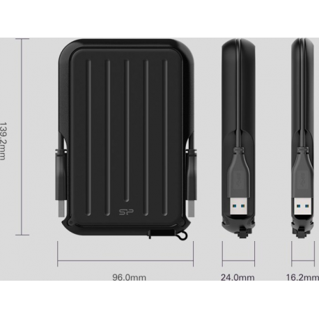 SILICON POWER Armor A66 - Hard drive - 1 TB - external (portable) - 2.5" - USB 3.2 Gen 1 - black - 3