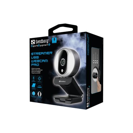 Sandberg Streamer USB Webcam Pro - Live streaming camera - colour - 2 MP - 1920 x 1080 - 720p, 1080p - audio - USB 2.0 - H.264 - 1