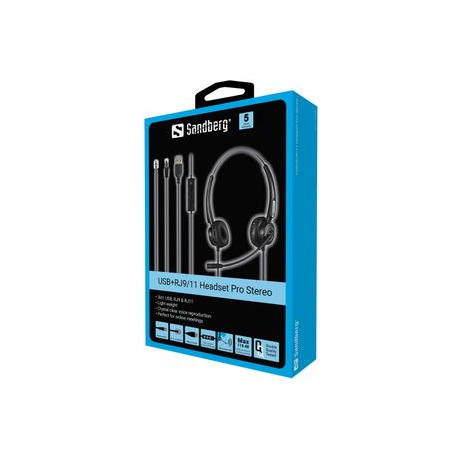 Sandberg USB+RJ9 / 11 Office Headset Pro Stereo - Headset - on-ear - wired - USB, RJ-11 - 6