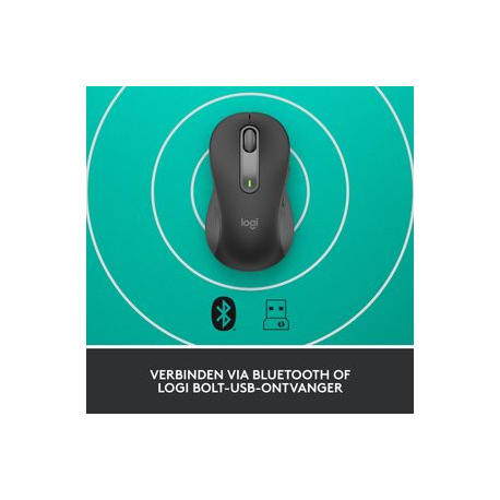 Logitech Signature M650 L - Mouse - large size - left-handed - optical - 5 buttons - wireless - Bluetooth, 2.4 GHz - Logitech Logi Bolt USB receiver - graphite - 9