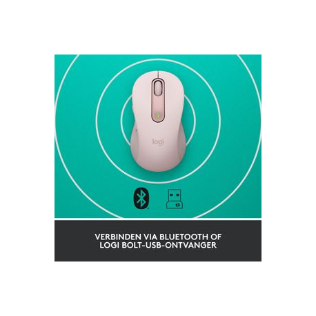 Logitech Signature M650 - Mouse - optical - 5 buttons - wireless - Bluetooth, 2.4 GHz - Logitech Logi Bolt USB receiver - rose - 9