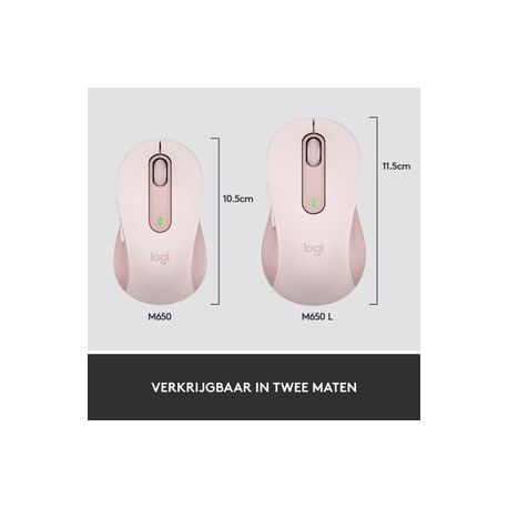 Logitech Signature M650 - Mouse - optical - 5 buttons - wireless - Bluetooth, 2.4 GHz - Logitech Logi Bolt USB receiver - rose - 12