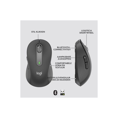Logitech Signature M650 for Business - Mouse - optical - 5 buttons - wireless - Bluetooth, 2.4 GHz - Logitech Logi Bolt USB receiver - graphite - 5