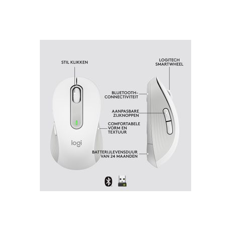 Logitech Signature M650 - Mouse - optical - 5 buttons - wireless - Bluetooth, 2.4 GHz - Logitech Logi Bolt USB receiver - off-white - 11