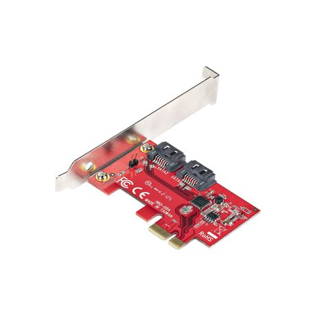 StarTech.com SATA PCIe Card, 2 Port PCIe SATA Expansion card, 6Gbps SATA Card, Full / Low Profile, PCI Express to SATA Adapter, ASM1061 Non-Raid SATA Controller Card - PCIe to SATA Converter (2P6G-PCIE-SATA-CARD) - Storage controller - 2 Channel - SATA 6Gb / s - low profile - PCIe 2.0 x1 - red - 1