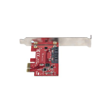 StarTech.com SATA PCIe Card, 2 Port PCIe SATA Expansion card, 6Gbps SATA Card, Full / Low Profile, PCI Express to SATA Adapter, ASM1061 Non-Raid SATA Controller Card - PCIe to SATA Converter (2P6G-PCIE-SATA-CARD) - Storage controller - 2 Channel - SATA 6Gb / s - low profile - PCIe 2.0 x1 - red - 3