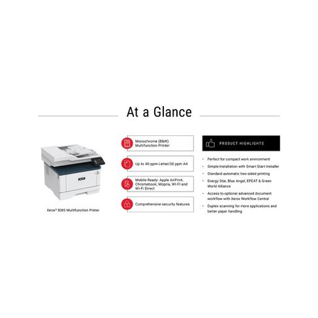 Xerox B305V_DNI - Multifunction printer - B / W - laser - Legal (216 x 356 mm) (original) - A4 / Legal (media) - up to 38 ppm (copying) - up to 38 ppm (printing) - 350 sheets - USB 2.0, LAN, Wi-Fi(n) - 11