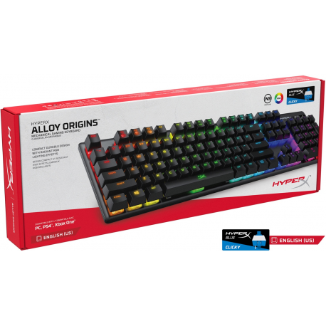 HyperX Alloy Origins - Keyboard - backlit - USB-C - QWERTY - US - key switch: HyperX Blue - black - 5