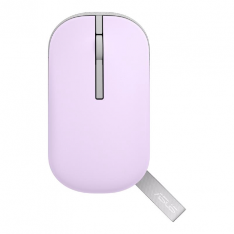 ASUS MD100 - Mouse - right and left-handed - optical - wireless - 2.4 GHz, Bluetooth 5.0 LE - USB wireless receiver - lilac mist - 1