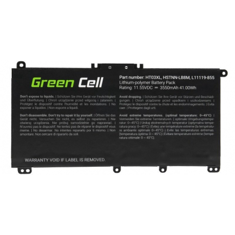 Green Cell - Laptop battery (equivalent to: HP HT03XL) - lithium polymer - 3-cell - 3550 mAh - black - for HP 240 G7, 245 G7, 250 G7, 255 G7 - 2