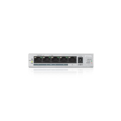 Zyxel GS1005HP - Switch - unmanaged - 4 x 10 / 100 / 1000 (PoE+) + 1 x 10 / 100 / 1000 - desktop, wall-mountable - PoE (60 W) - 1