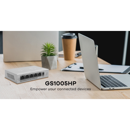 Zyxel GS1005HP - Switch - unmanaged - 4 x 10 / 100 / 1000 (PoE+) + 1 x 10 / 100 / 1000 - desktop, wall-mountable - PoE (60 W) - 6