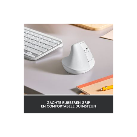 Logitech Lift Vertical Ergonomic Mouse - Vertical mouse - ergonomic - optical - 6 buttons - wireless - Bluetooth, 2.4 GHz - Logitech Logi Bolt USB receiver - off-white - 1