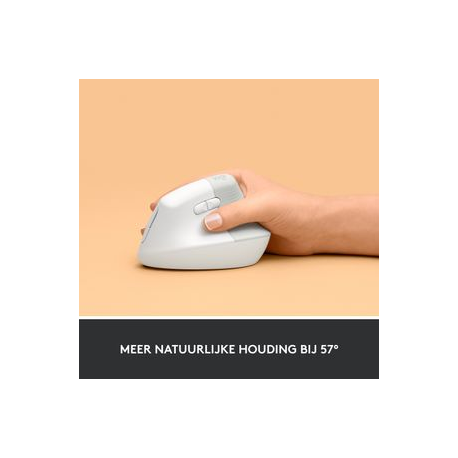 Logitech Lift Vertical Ergonomic Mouse - Vertical mouse - ergonomic - optical - 6 buttons - wireless - Bluetooth, 2.4 GHz - Logitech Logi Bolt USB receiver - off-white - 2