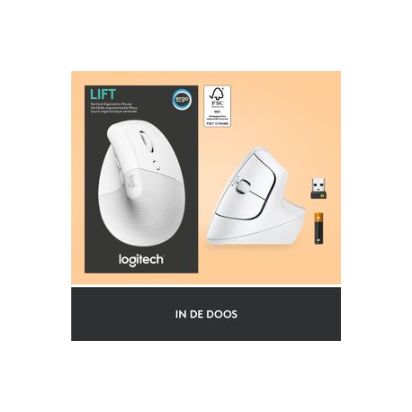 Logitech Lift Vertical Ergonomic Mouse - Vertical mouse - ergonomic - optical - 6 buttons - wireless - Bluetooth, 2.4 GHz - Logitech Logi Bolt USB receiver - off-white - 6