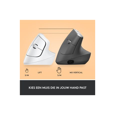 Logitech Lift Vertical Ergonomic Mouse - Vertical mouse - ergonomic - optical - 6 buttons - wireless - Bluetooth, 2.4 GHz - Logitech Logi Bolt USB receiver - off-white - 7