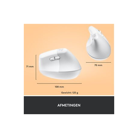 Logitech Lift Vertical Ergonomic Mouse - Vertical mouse - ergonomic - optical - 6 buttons - wireless - Bluetooth, 2.4 GHz - Logitech Logi Bolt USB receiver - off-white - 8