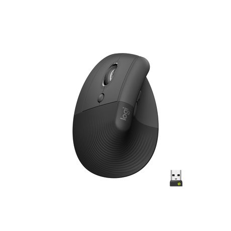 Logitech Lift Vertical Ergonomic Mouse - Vertical mouse - ergonomic - left-handed - optical - 6 buttons - wireless - Bluetooth, 2.4 GHz - Logitech Logi Bolt USB receiver - graphite - 0