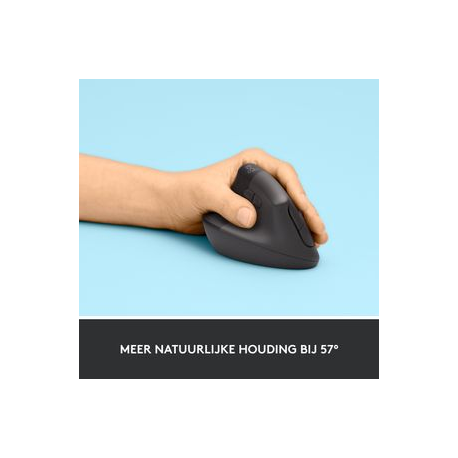 Logitech Lift Vertical Ergonomic Mouse - Vertical mouse - ergonomic - left-handed - optical - 6 buttons - wireless - Bluetooth, 2.4 GHz - Logitech Logi Bolt USB receiver - graphite - 1