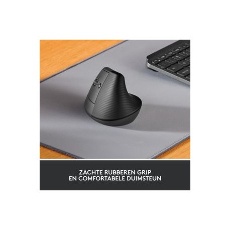 Logitech Lift Vertical Ergonomic Mouse - Vertical mouse - ergonomic - left-handed - optical - 6 buttons - wireless - Bluetooth, 2.4 GHz - Logitech Logi Bolt USB receiver - graphite - 2