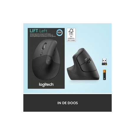 Logitech Lift Vertical Ergonomic Mouse - Vertical mouse - ergonomic - left-handed - optical - 6 buttons - wireless - Bluetooth, 2.4 GHz - Logitech Logi Bolt USB receiver - graphite - 6