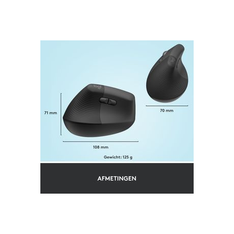 Logitech Lift Vertical Ergonomic Mouse - Vertical mouse - ergonomic - left-handed - optical - 6 buttons - wireless - Bluetooth, 2.4 GHz - Logitech Logi Bolt USB receiver - graphite - 7