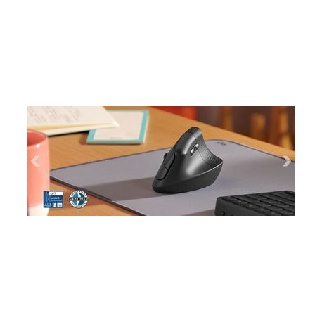 Logitech Lift Vertical Ergonomic Mouse - Vertical mouse - ergonomic - left-handed - optical - 6 buttons - wireless - Bluetooth, 2.4 GHz - Logitech Logi Bolt USB receiver - graphite - 9