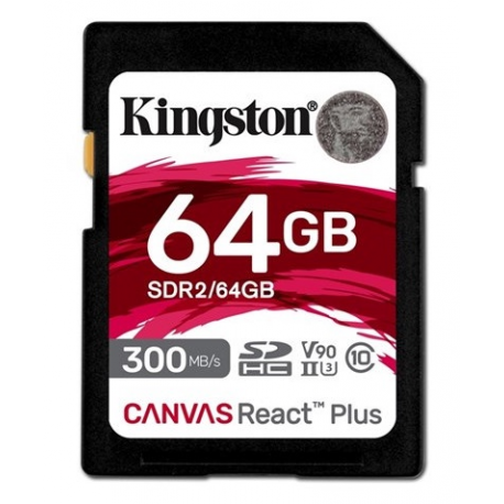 Kingston Canvas React Plus - Flash memory card - 64 GB - Video Class V90  /  UHS-II U3  /  Class10 - SDXC UHS-II - 0