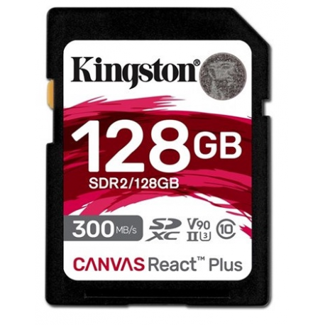 Kingston Canvas React Plus - Flash memory card - 128 GB - Video Class V90 / UHS-II U3 / Class10 - SDXC UHS-II - 0