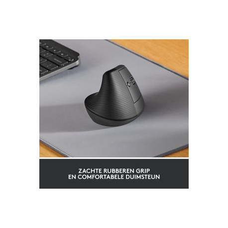 Logitech Lift Vertical Ergonomic Mouse - Vertical mouse - ergonomic - optical - 6 buttons - wireless - Bluetooth, 2.4 GHz - Logitech Logi Bolt USB receiver - graphite - 1