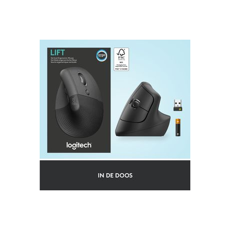 Logitech Lift Vertical Ergonomic Mouse - Vertical mouse - ergonomic - optical - 6 buttons - wireless - Bluetooth, 2.4 GHz - Logitech Logi Bolt USB receiver - graphite - 6