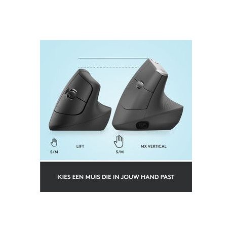 Logitech Lift Vertical Ergonomic Mouse - Vertical mouse - ergonomic - optical - 6 buttons - wireless - Bluetooth, 2.4 GHz - Logitech Logi Bolt USB receiver - graphite - 7