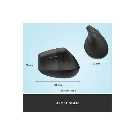 Logitech Lift Vertical Ergonomic Mouse - Vertical mouse - ergonomic - optical - 6 buttons - wireless - Bluetooth, 2.4 GHz - Logitech Logi Bolt USB receiver - graphite - 8