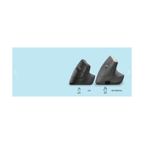 Logitech Lift Vertical Ergonomic Mouse - Vertical mouse - ergonomic - optical - 6 buttons - wireless - Bluetooth, 2.4 GHz - Logitech Logi Bolt USB receiver - graphite - 19