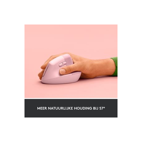 Logitech Lift Vertical Ergonomic Mouse - Vertical mouse - ergonomic - optical - 6 buttons - wireless - Bluetooth, 2.4 GHz - Logitech Logi Bolt USB receiver - rose - 2