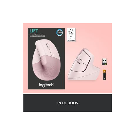 Logitech Lift Vertical Ergonomic Mouse - Vertical mouse - ergonomic - optical - 6 buttons - wireless - Bluetooth, 2.4 GHz - Logitech Logi Bolt USB receiver - rose - 6